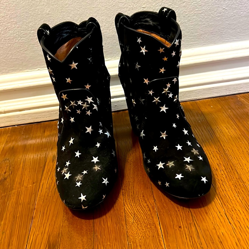 Laurence Dacade star studded silver and black ankle western boots